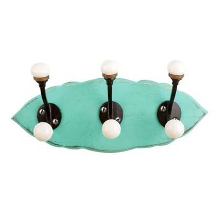 Sea Green Black Double Loop Ceramic Iron Wooden Hooks